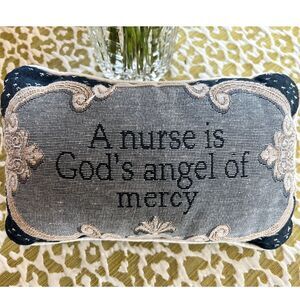 Pillow "A nurse is God's angel of mercy" Blue White Accent Gift Scroll Frame